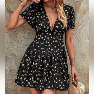 SHEIN Black Floral Mini Dress